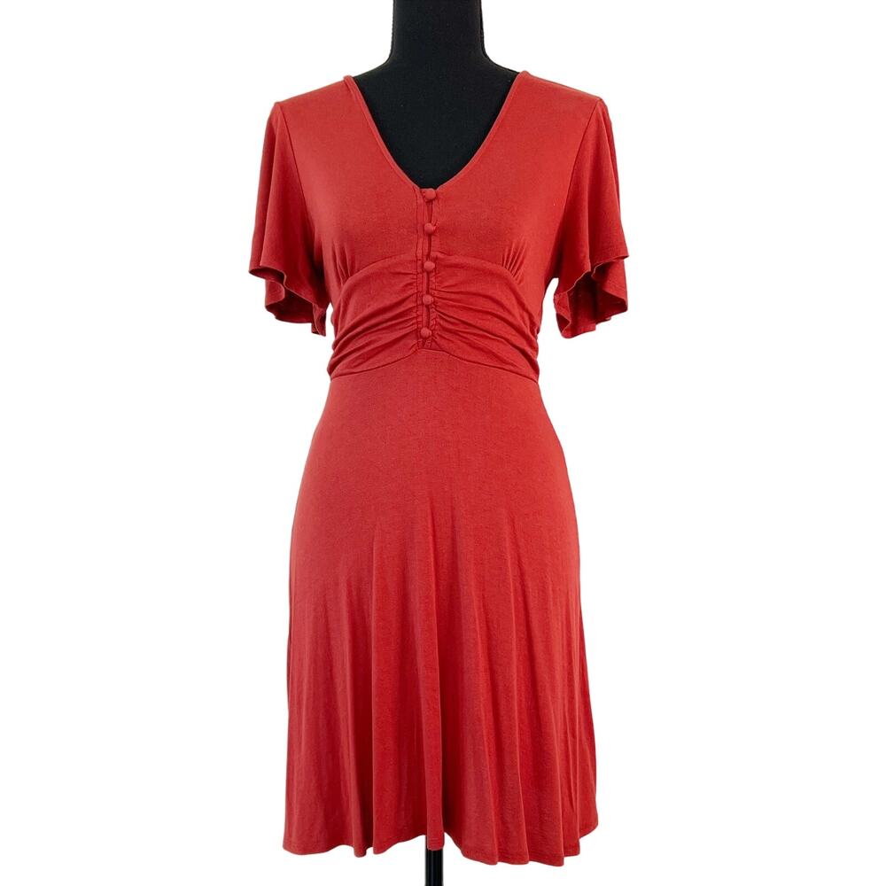 🍁 GREAT for FALL! 🍁 Cinnamon Alya Dress Button Front V-neck Short Sleeve Small